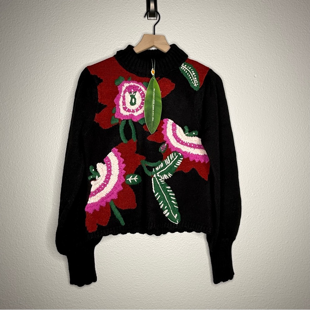 *NWT* Farm Rio Bold Colorful Flower Knit Mock neck Pullover Sweater, size S - Picture 4 of 7